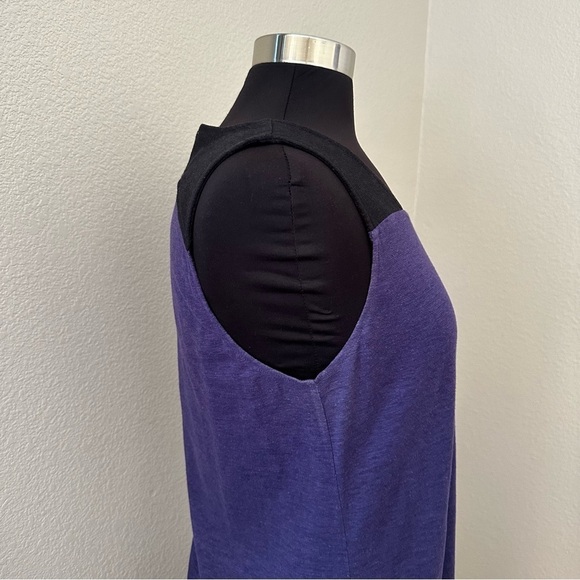 Eileen Fisher Organic Cotton Blend Open Back Colorblock Purple-Black Midi Dress - Picture 5 of 11